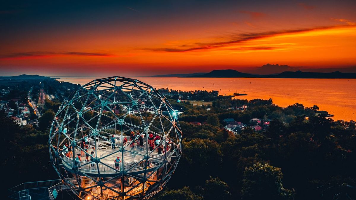 Balatoni kilátók, déli part, Xantus János Gömbkilátó, Balatonboglár naplemente