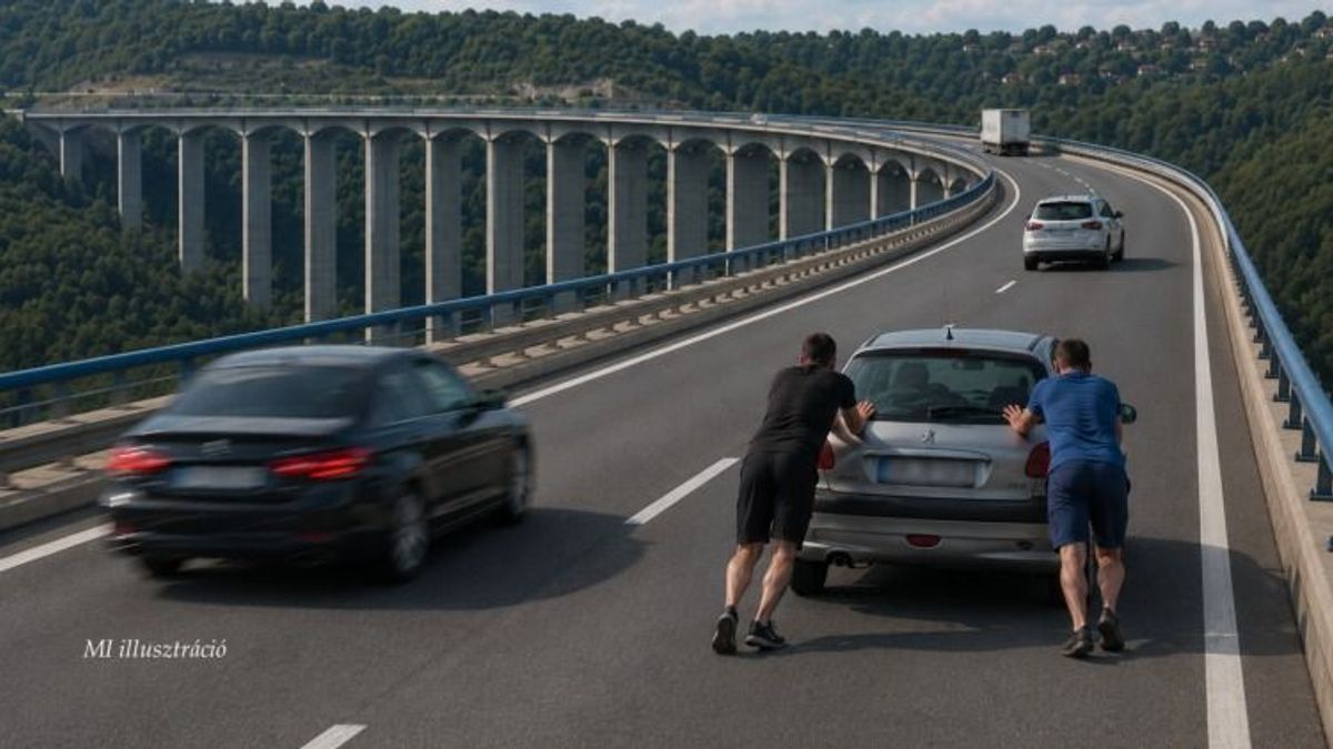 Hajmeresztő: két férfi tolta a műszaki hibás kocsit a völgyhídon